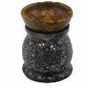 Soapstone Oil Burner 10 Cm - Mandala Flower (Black & Yellow)