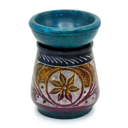 Small Coloured Soapstone Oil Burner  8 Cm - Flower